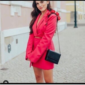 Bright pink ASOS 2 piece skirt & cropped blazer set, Brand New